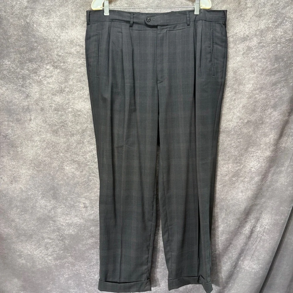 Ermenegildo Zegna 2 Piece Suit Jacket Pants Mens 56 IT 46R Gray Plaid Wool